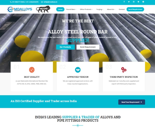 MD Alloys Inc - Metal Industry Website Design in Khetwadi, Kumbharwada, Girgaon, Mumbai